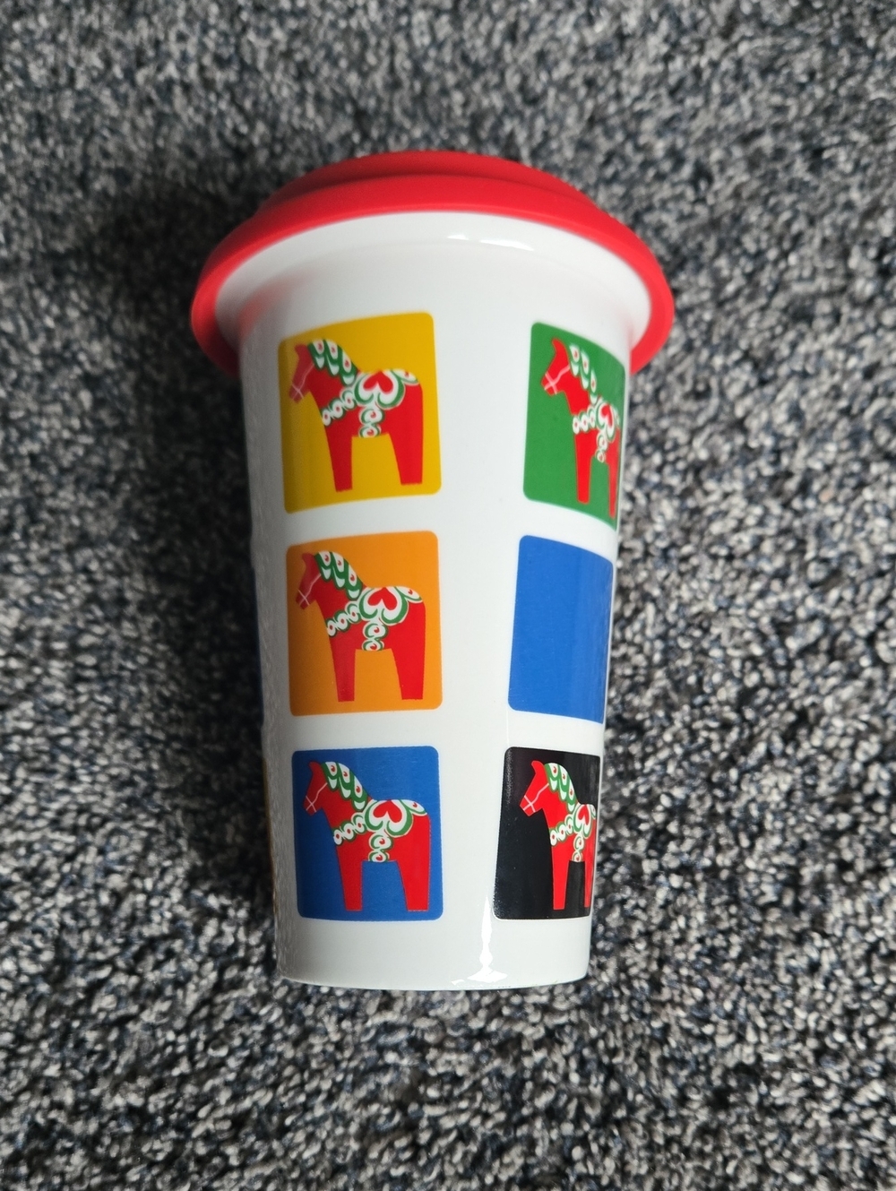 Sagaform Swedish Gifts Colorful Travel Take Away Mug With Dala Horses, Like New